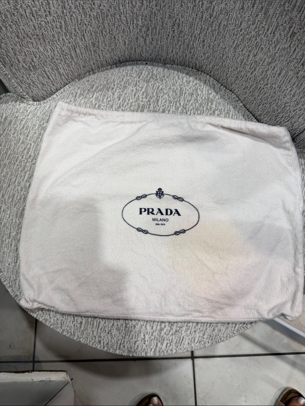 Prada White Dust Bag with Navy Logo Emblem